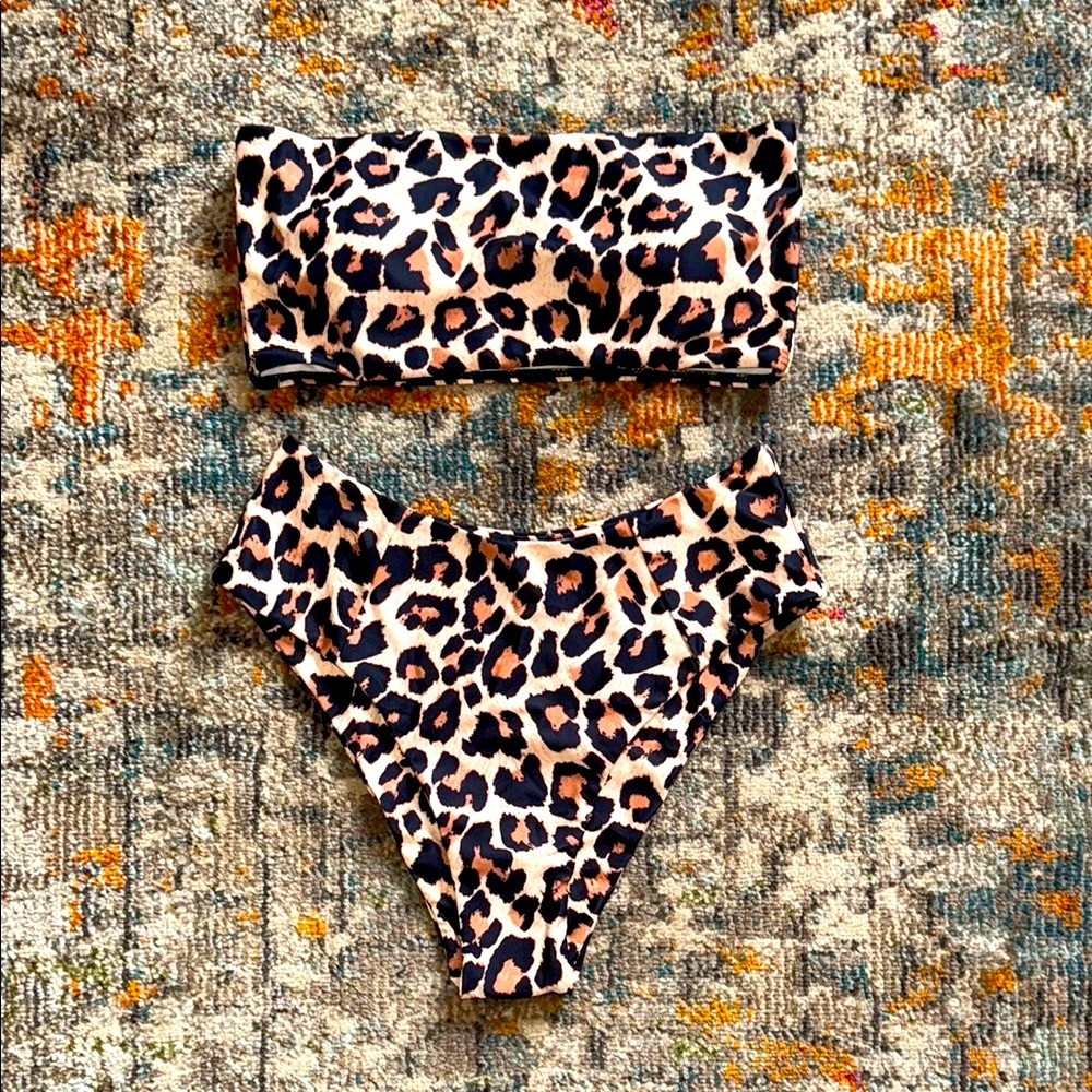 Leopard Print Bandeau Bikini Set